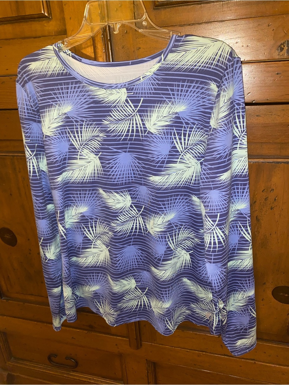 Women’s Hang Ten Surf Shirt Rash Guard Blue Palm Fronds Size XL Long Sleeve
